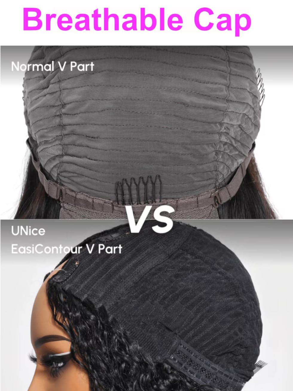 UNICE EasiContour V Part Wigs Human Hair Jerry Curly Ombre Chestnut Brown Glueless Wigs Human Hair Clip in Vpart Wig Minimal Leave Out Upgrade U Part Human Hair Wig Beginner Friendly 14 inch
