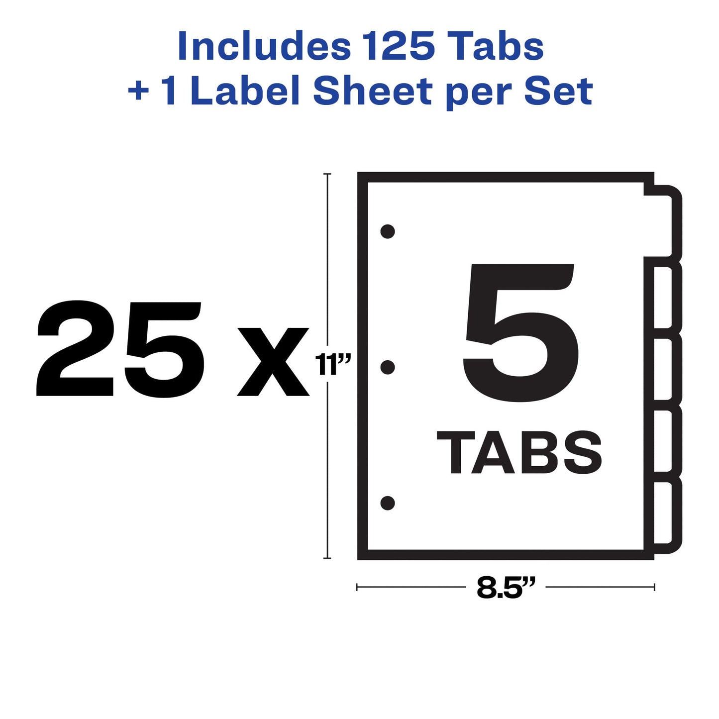 Avery 5 Tab Dividers for 3 Ring Binder, Easy Print & Apply Clear Label Strip, Index Maker Customizable White Tabs, 25 Sets (11446)