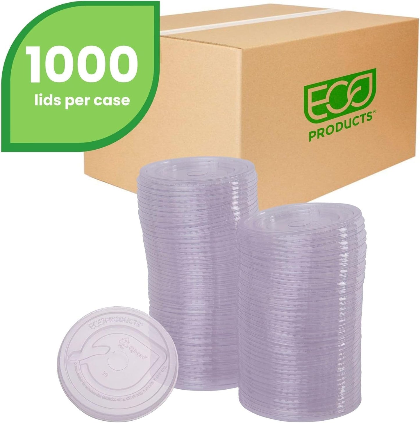 Eco-Products GreenStripe Compostable Plastic Cup Flat Lids, Case of 1000, Perforated Straw Hole, Fits 9-24oz Cups, Made From PLA Renewable Plant Based Plastic, Clear For Visibility