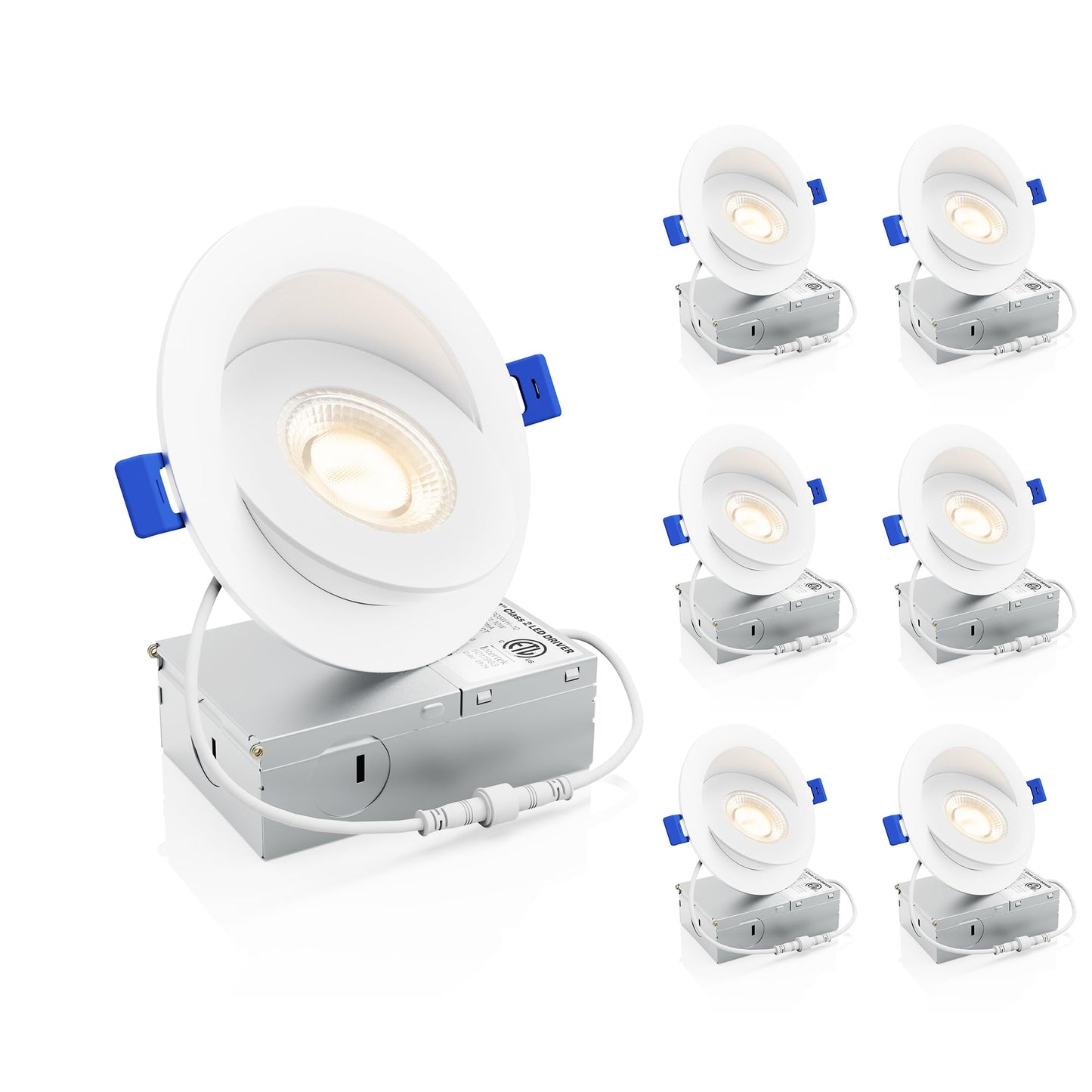 Ensenior 6 Pack 4 inch 5CCT LED Gimbal Led Recessed Light with Junction Box, 360°+90° Adjustable Directional Eyeball Lighting, Dimmable, 2700K/3000K/3500K/4000K/5000K, 950LM, 10W=85W-ETL&FCC