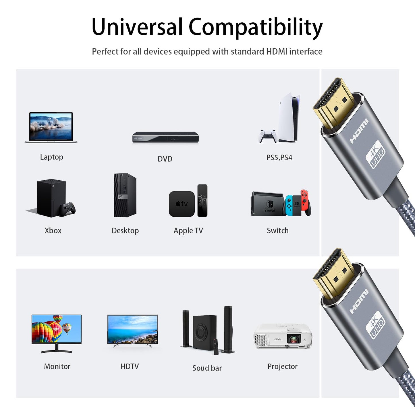 LEADSTAR HDMI Cable 4K 100 ft Fiber Optic, 4K 60Hz 18Gbps High Speed HDMI 2.0 Cord Braided | Ultra HD, HDR10, 1080p, eARC, 3D, HDCP 2.2 | for Xbox, PS5, TV, Laptop, Monitor