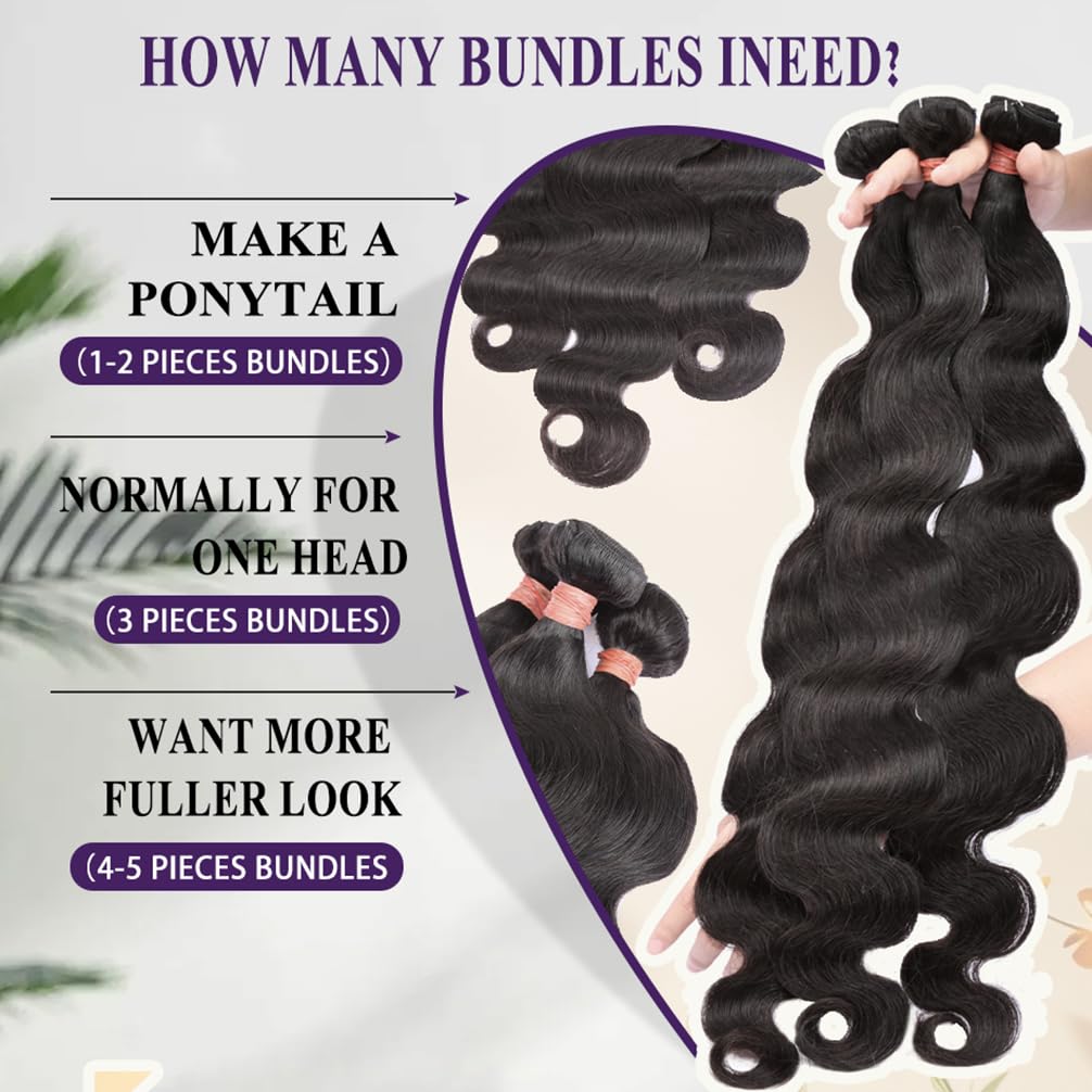 Human Hair Bundles Body Wave Brazilian Virgin Human Hair Bundles 100% Unprocessed Remy 12A Hair Weave Deals Body Wave Human Hair Extensions Natural Color for Black Women (12 14 16)