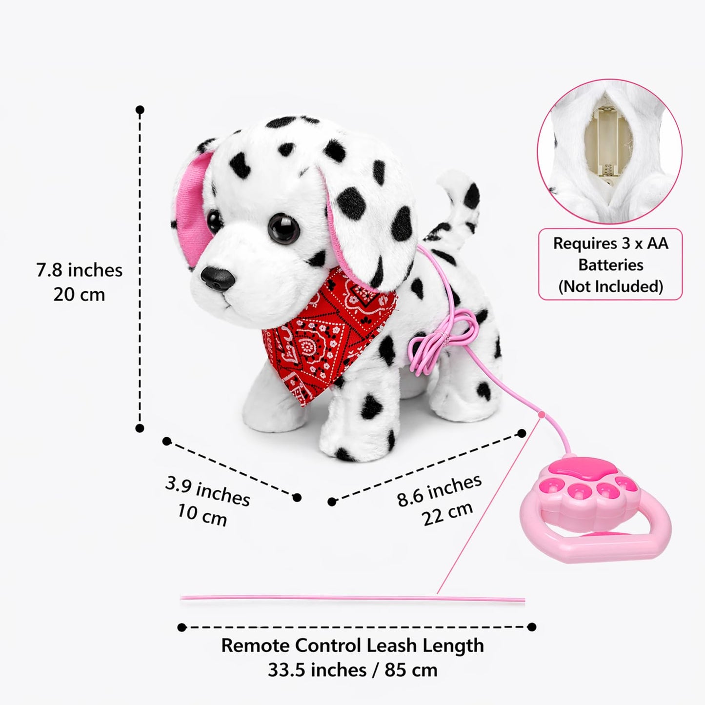 YH YUHUNG Walking and Barking Dalmatian Puppy Dog Stuffed Animated with Remote Control Leash,Head Nod,Walking,Barking,Tail Wagging,Electrnoic Pets Puppy Plush Toy for Kids,Boys and Girls Gift