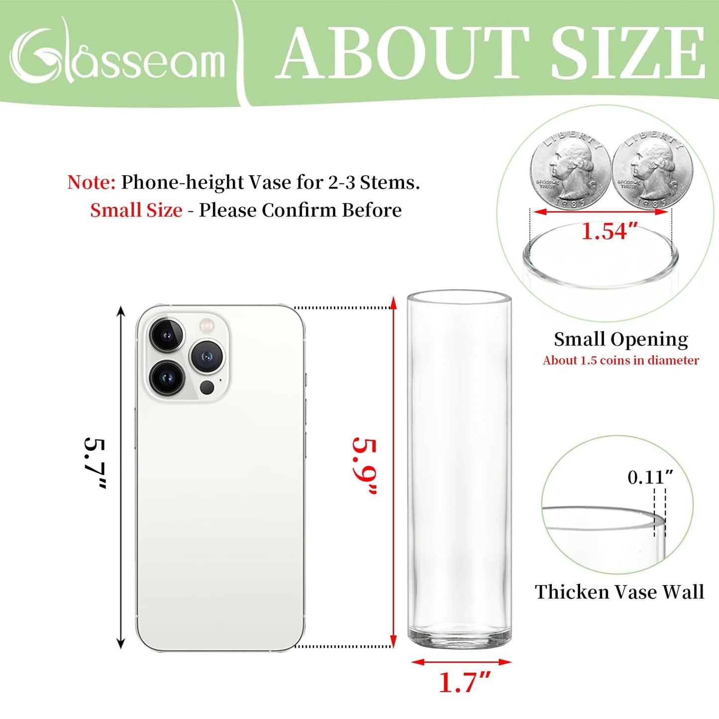 Cylinder Bud Vases in Bulk 24: Glasseam Small Clear Glass Vases for Centerpieces Wedding Table Decor, 5.9In Modern Clear Home Decor for Flowers Single Stem Roses Tulips