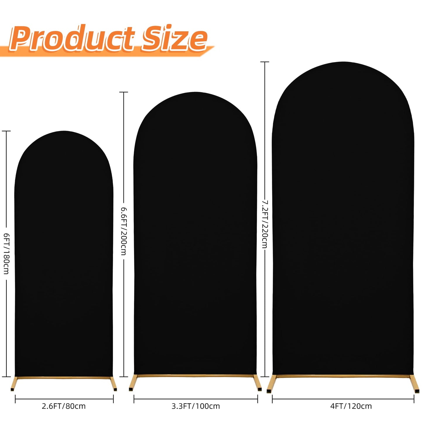 Wedding Arch Cover Spandex Arch Backdrop Cover (7.2FT,6.6FT,6FT) Set of 3 Arch Backdrop Cover Arch Stand Cover Arch Covers Stretchy Backdrop for Wedding Birthday Party Decoration Baby Shower (Black)