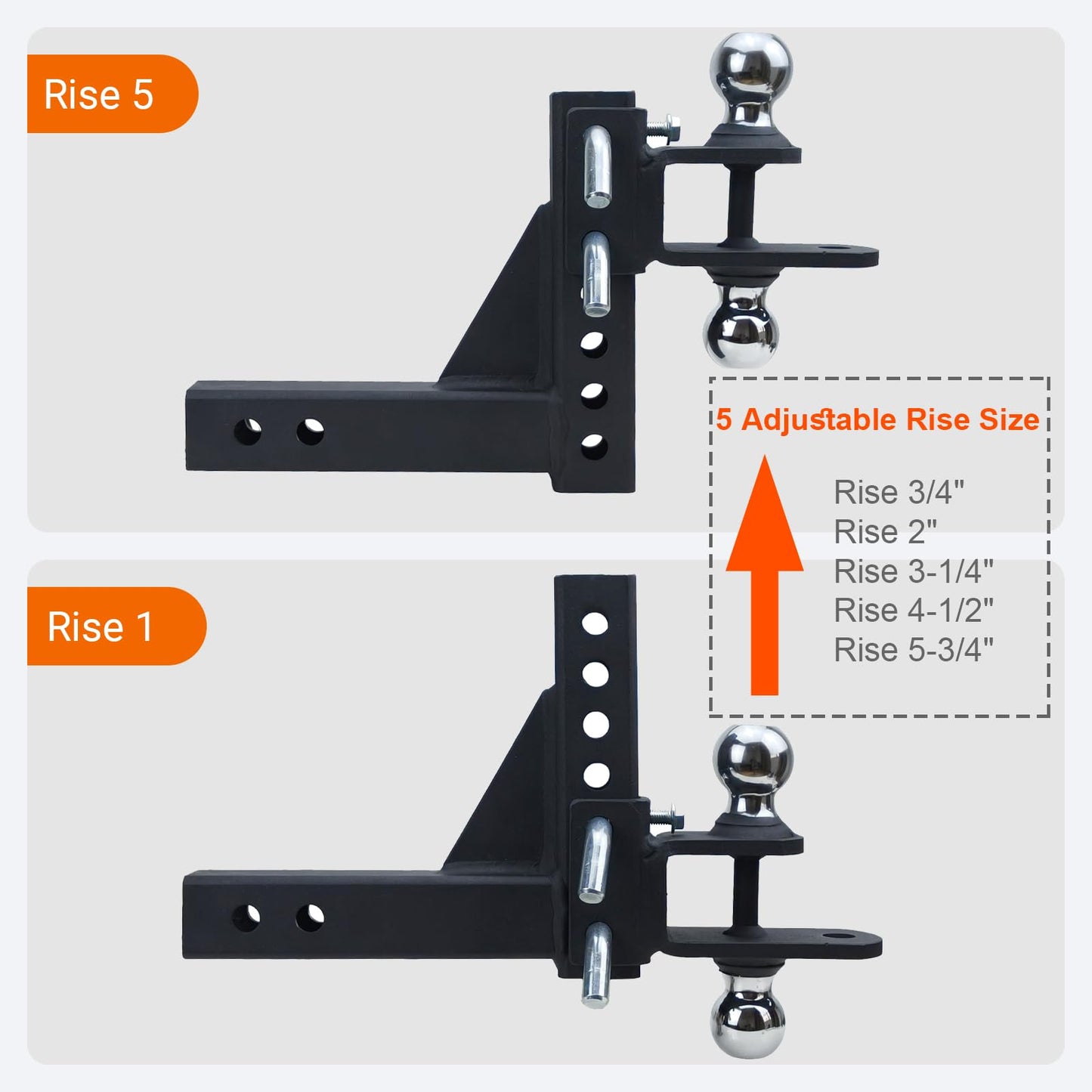 REDTEE Multi-Purpose Adjustable ATV/UTV Trailer Hitch Ball Mount with 2-Inch Receiver, 1-7/8 & 2-Inch Dual Ball Tow Hitch, Includes Pin & Clip, Fits 5/8-Inch Clevis Pin, Matte Black