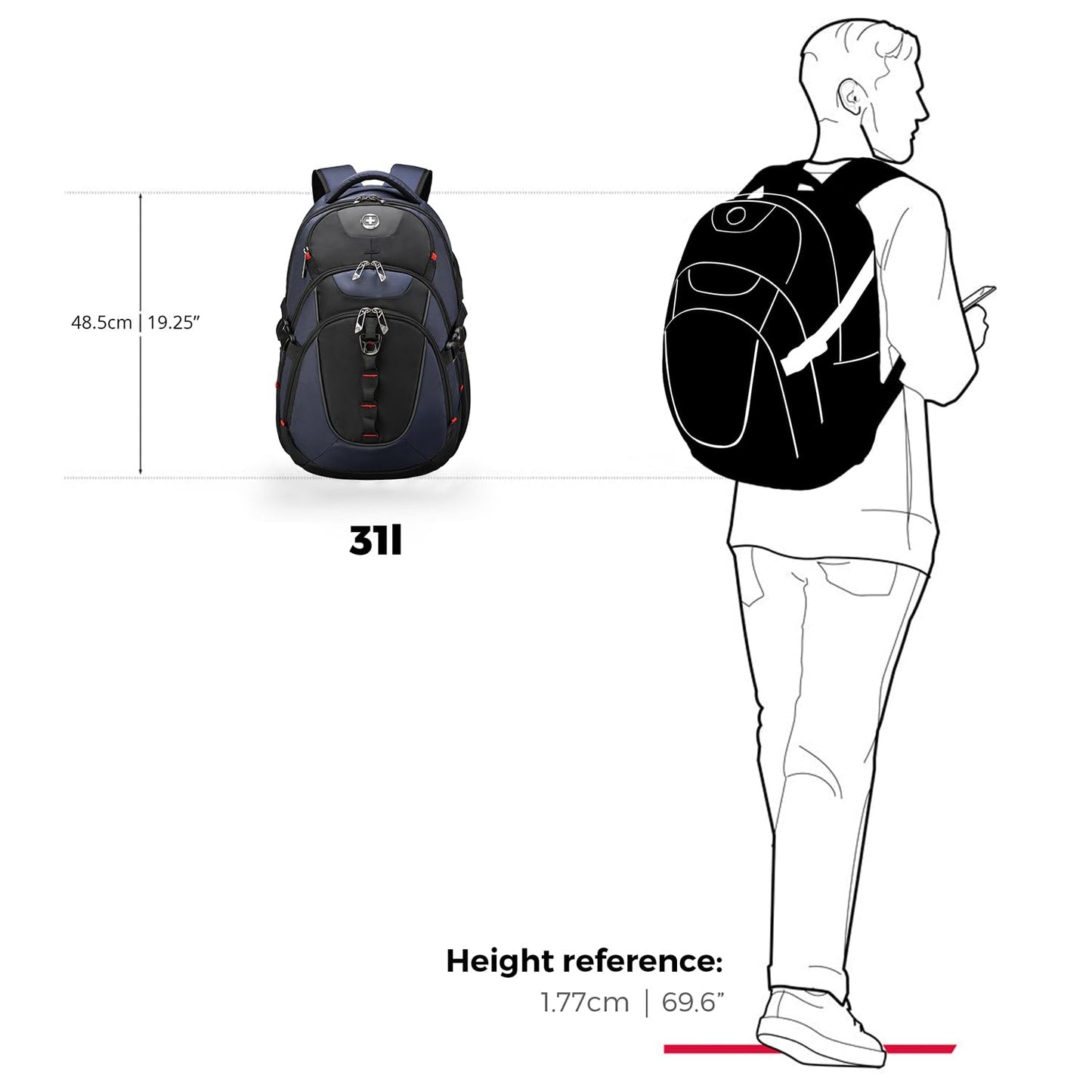 Swissdigital Design Large Business Laptop Backpack with Smart USB Charging Port, Travel Backpack Fits 15.6 inches laptops, Water Repellent College Backpack for Men Women (VECTOR SD803-12 Blue/Black)