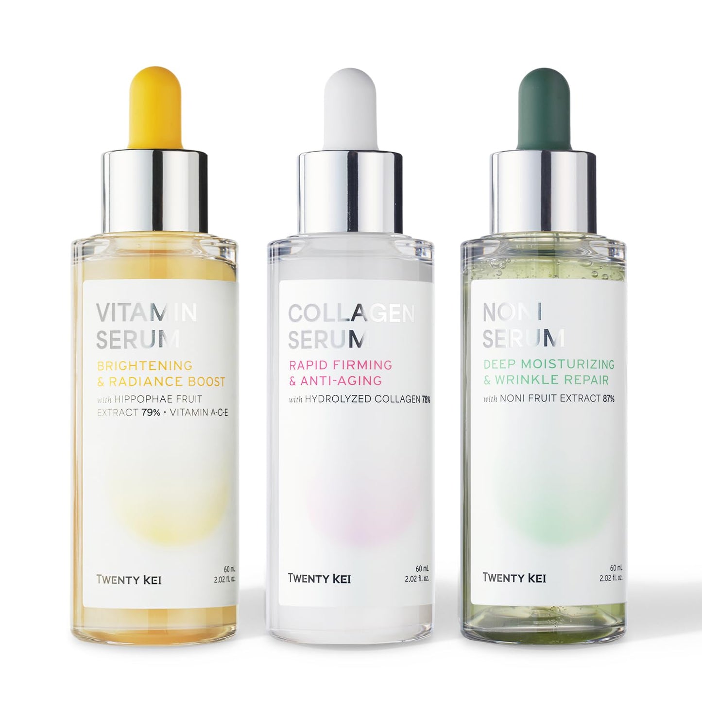 TWENTY KEI Serum - 3 step Everyday Solution - Collagen, Noni, Vitamin SET - Rejuvinate, Firmming, Radiance Boost, Moisturizing