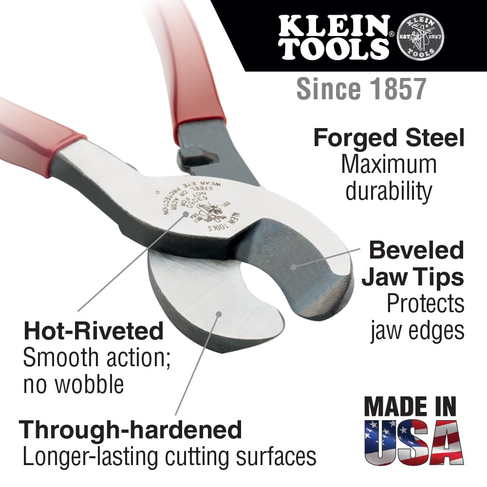 Klein Tools J63050 Journeyman Cable Cutter, Made in USA, Cuts Aluminum, Copper and Communications Cable with Shear-Type Jaws