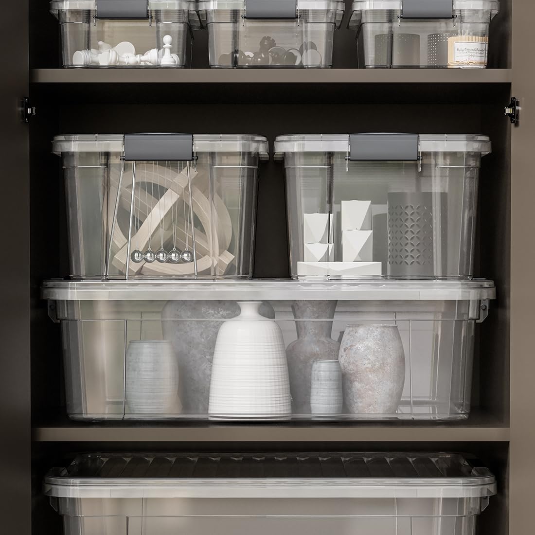 Superio Clear Storage Box with Lid, 21 Quart Plastic Container Bins for Organizing, Stackable Crates, BPA Free, Non Toxic, Odor Free, Organizers for Home, Office, School, and Dorm