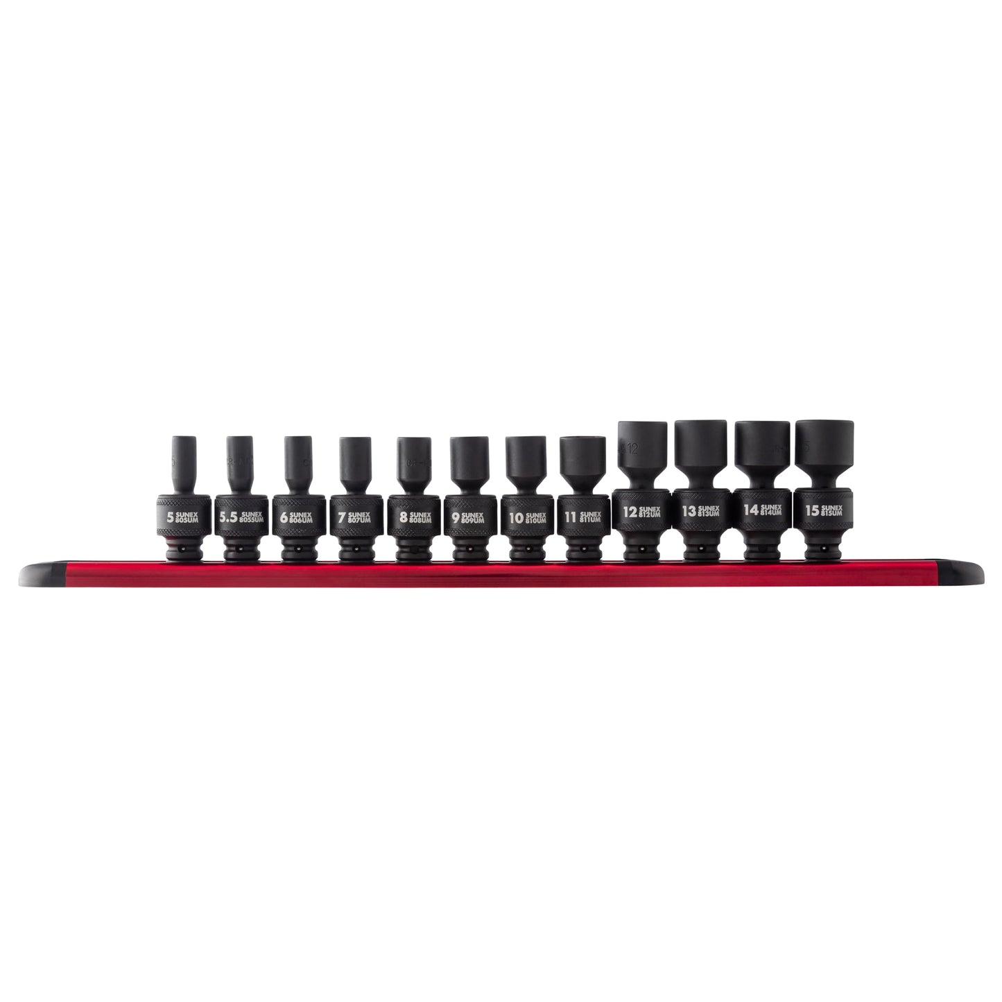 SUNEX TOOLS 1814, 1/4 Inch Drive Universal Impact Socket Set, 12-Piece, Metric, 5mm - 15mm, Cr-Mo Steel, Radius Corner Design, Chamfered Opening, Dual Size Markings, Heavy Duty Storage Case