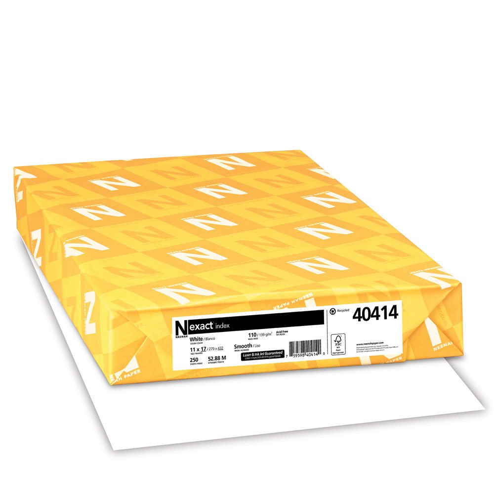 Neenah Paper 40414 Exact Index Card Stock, 110lb, 92 Bright, 11 x 17, 250 Sheets, White