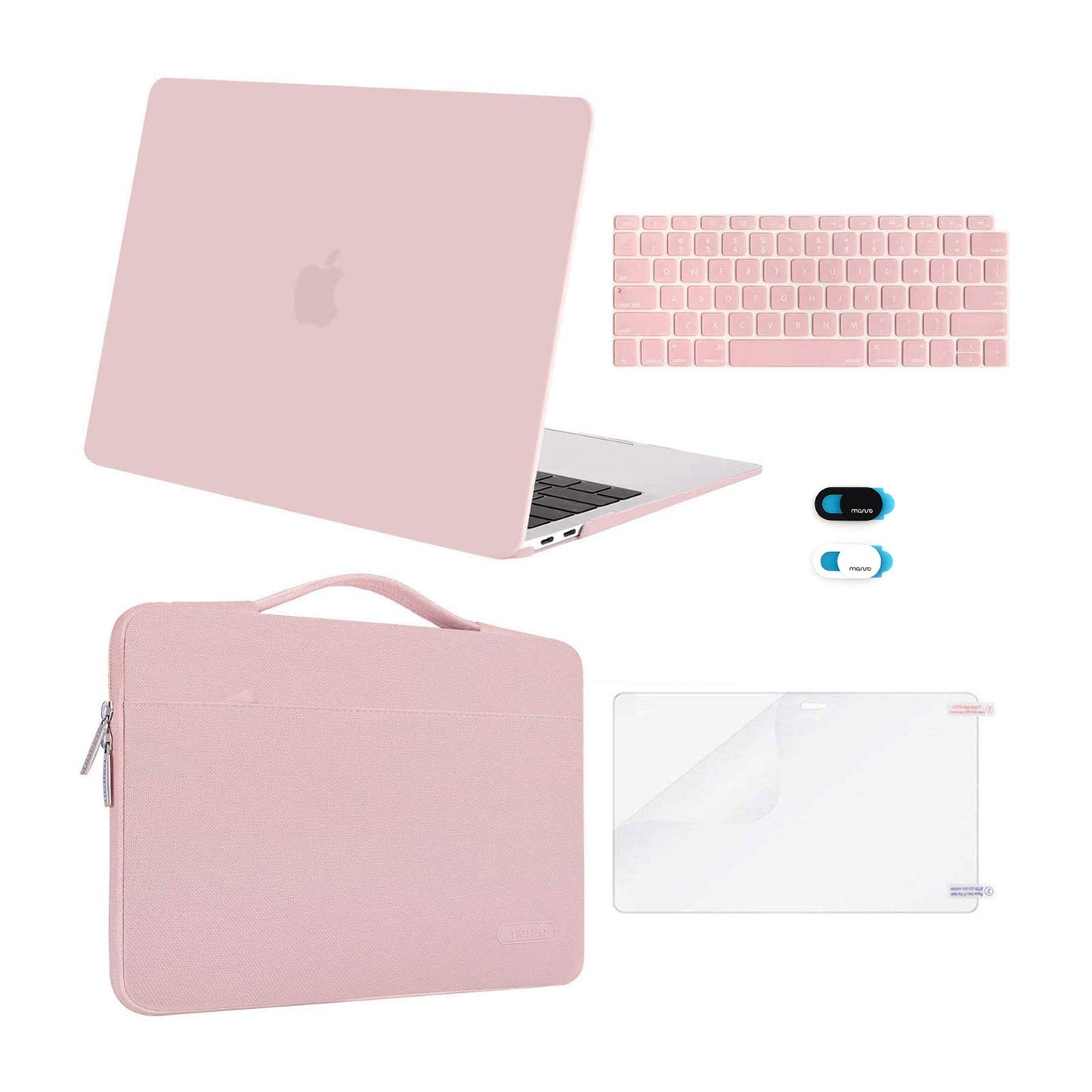 MOSISO Compatible with MacBook Air 13 inch Case M1 Chip 2022 2021 2020 2019 2018 Release A2337 A2179 A1932 Retina Display, Plastic Hard Shell&Bag&Keyboard Skin&Webcam Cover&Screen Film, Rose Quartz