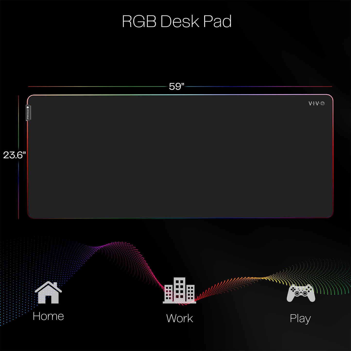 VIVO Large 60 x 24 inch Full Size Desk Pad with RGB Lighting for Office Ambience and Immersive Gaming, Oversized Mouse Pad Table Top Cover, 12 Color Modes, Non-Slip Base, Black, DESK-PAD60-24