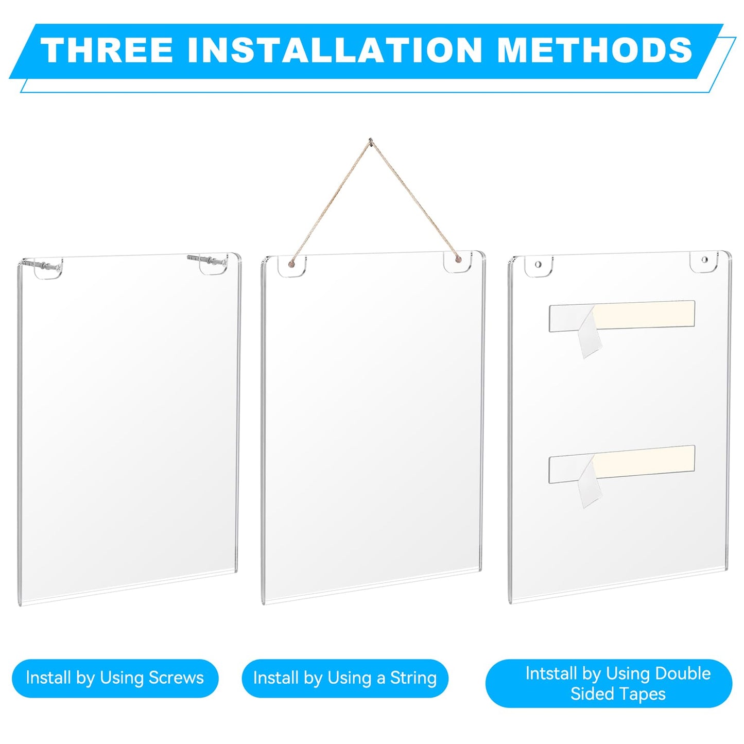 Daofary Acrylic Sign Holder 8.5 x 11 Wall Mount, 6 Pack Clear Acrylic Wall Picture Frame with Double-Side Tape, Document Paper Poster Display for Office, Store, Restaurant (Adhesive Tape, Screws & Hanging Rope Included)