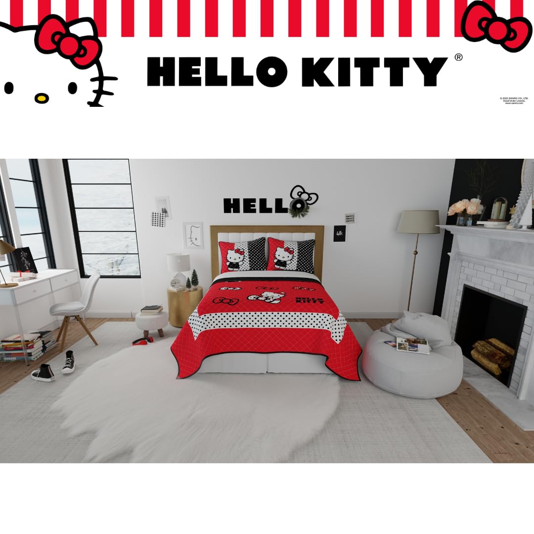 Franco Sanrio Hello Kitty Kids Bedding Super Soft Cozy 3 Piece Full/Queen Coverlet Quilt and Sham Set, (Officially Licensed Product)
