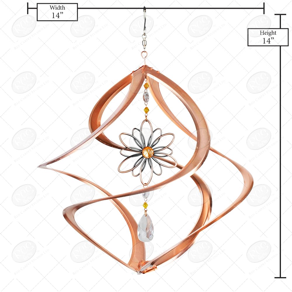 Red Carpet Studios Hand-Crafted Copper Plated Spiral Cosmix Wind Spinner, 14-Inch, Flower Crystal
