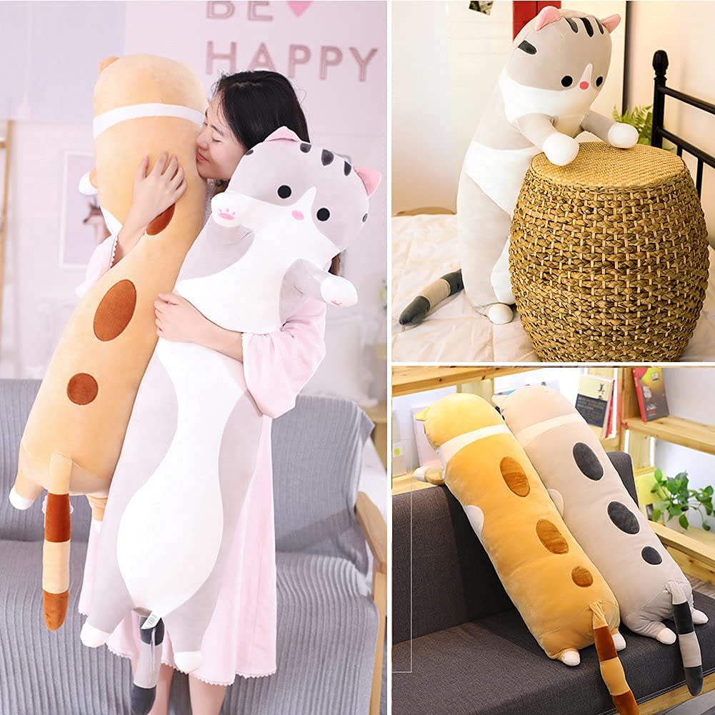 Cute Cat Plush Long Body Pillow Cuddle Cartoon Stuffed Animals Cat Plushie Soft Doll Pillows Gifts for Kids Girls (Orange, 51")