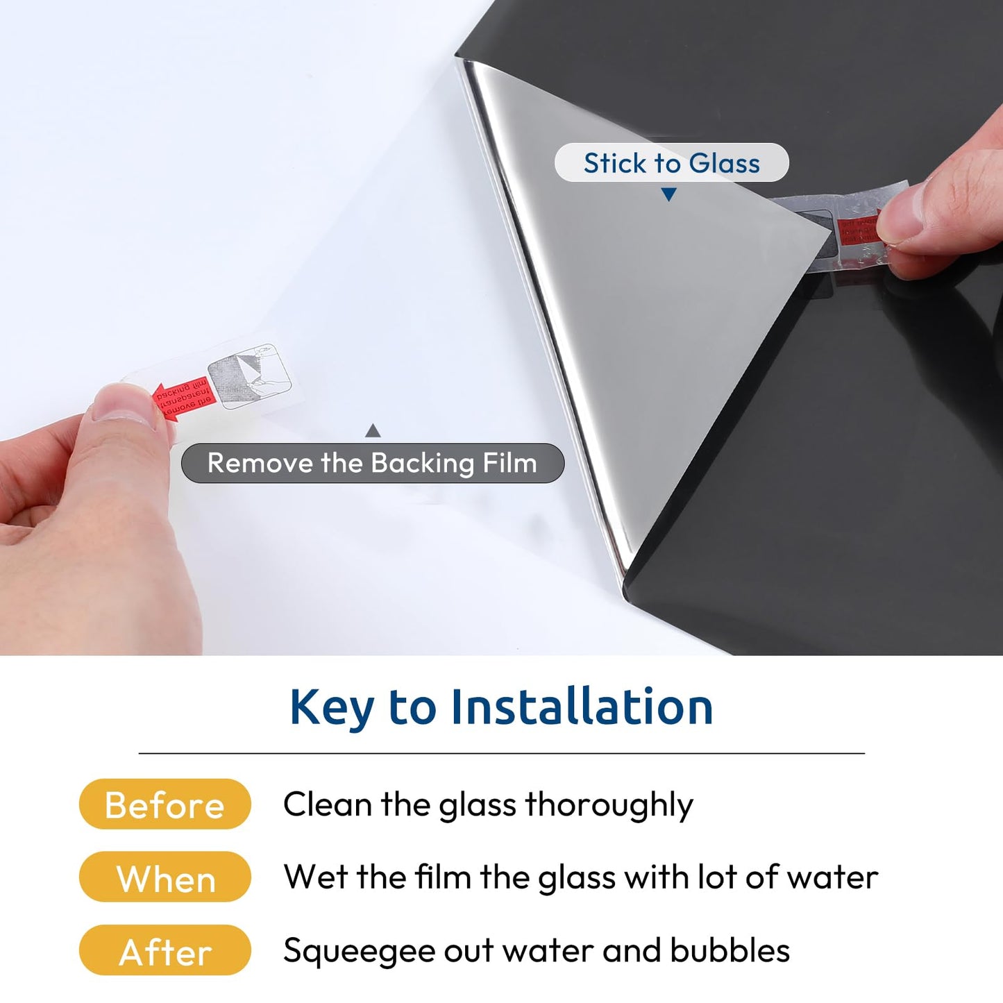 rabbitgoo Window Privacy Film One Way Window Tint for Home, Removable Reflective Heat Sun Blocking Anti UV Glass Door Covering, Mirror Tinting Film House Office, 23.6 Inch X 9.8 Feet, Black Silver