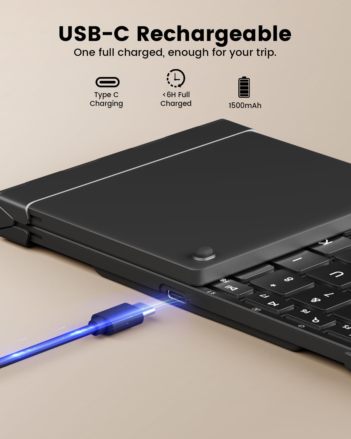 ProtoArc Backlit Foldable Keyboard, XK01 Plus Folding Portable Bluetooth Keyboard for Travel, True Full Size External Wireless Keyboard with Backlight for iPad Tablet Smartphone Laptop - Black