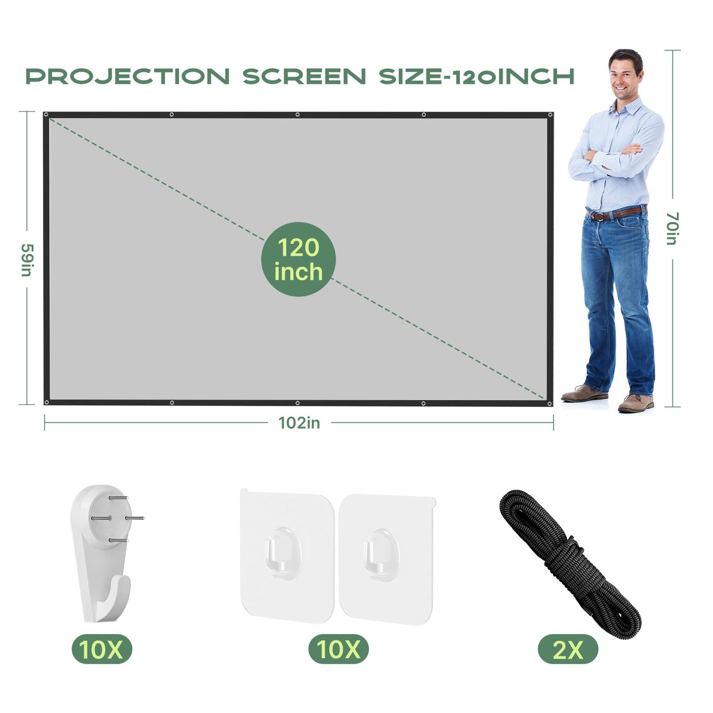 AAJK ALR Projector Screen, 4K Movie Projector Screen 16:9 HD Foldable Anti-Crease Portable Projector, Movies Screen for Home Theater Outdoor Indoor Support Double Sided Projection (120in Pro)
