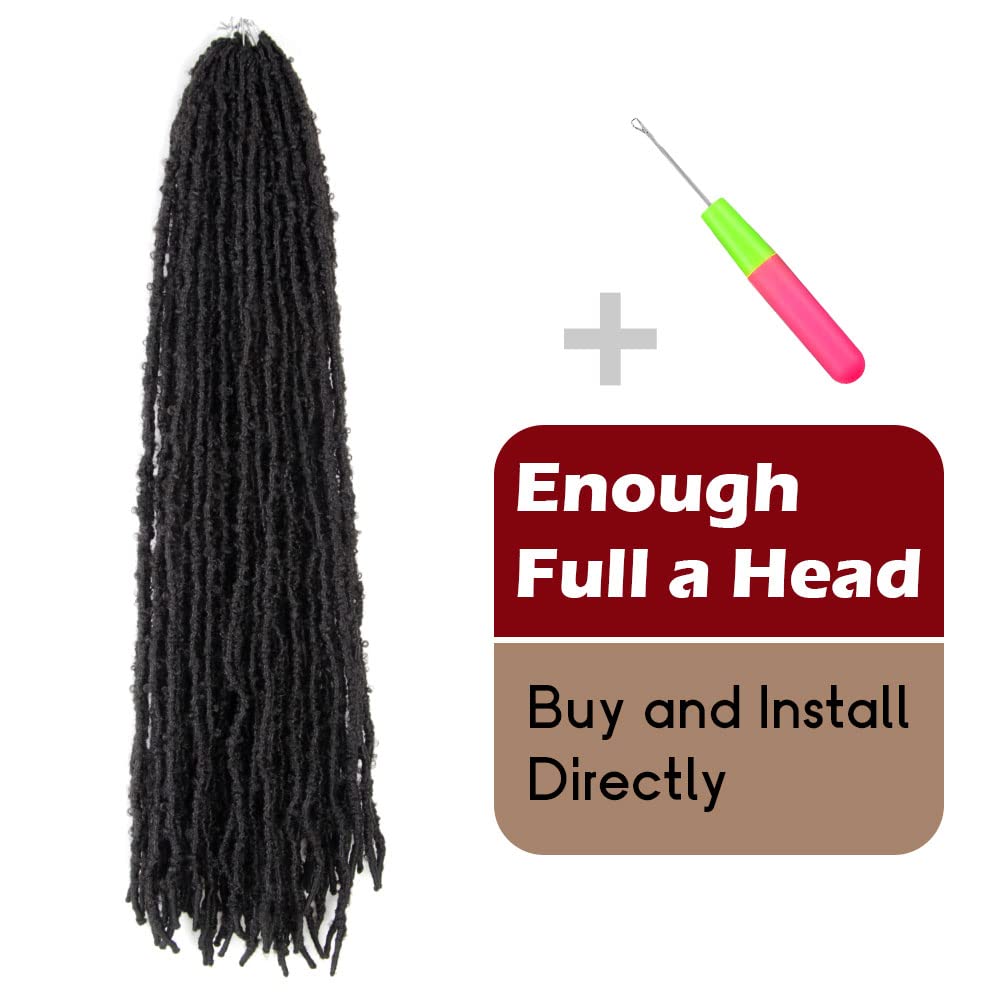 30 Inch Light Weight Butterfly Locs Crochet Hair 8 Packs Long Black Distressed Butterfly Faux Locs Crochet Hair, 1B