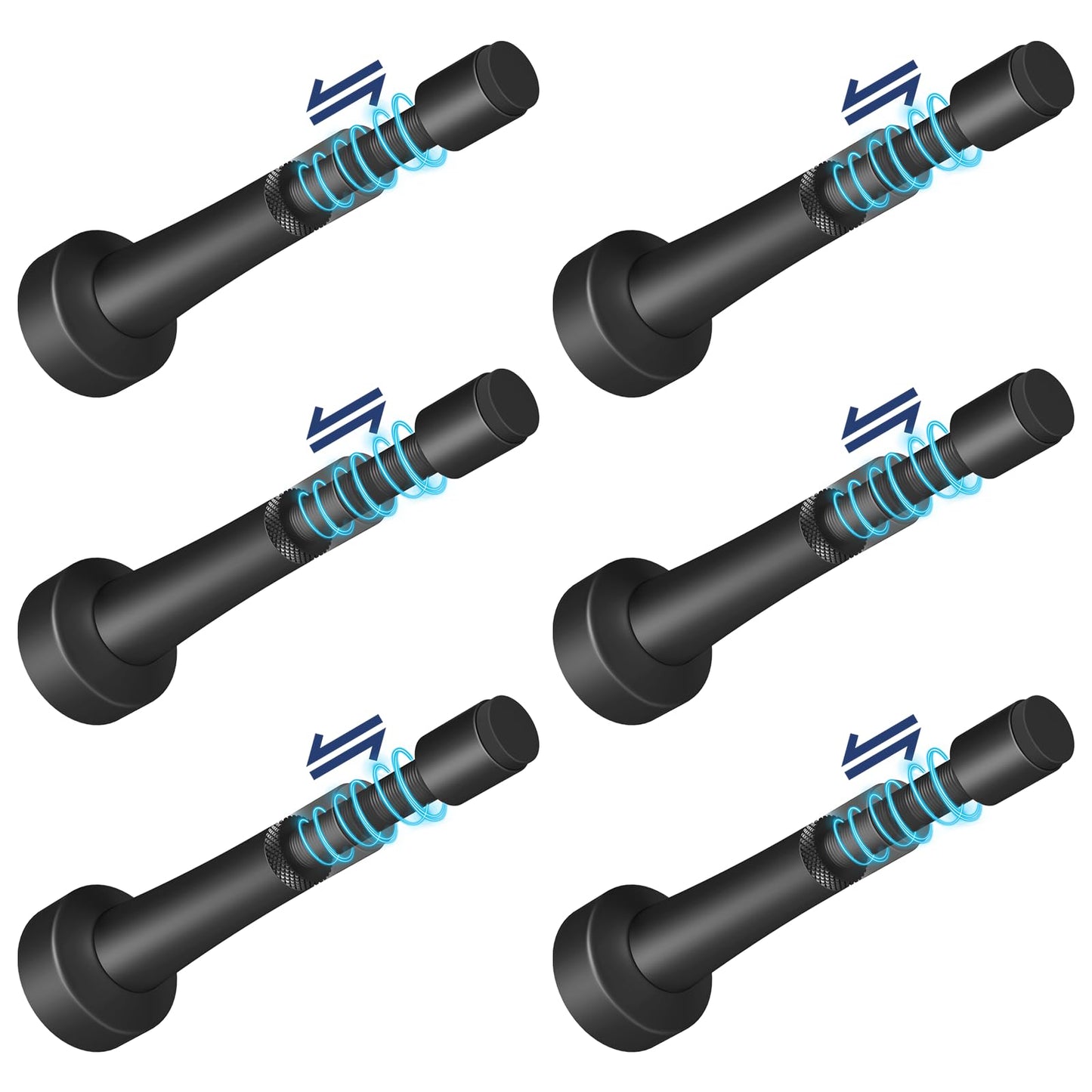 6Pcs Adjustable Door Stopper, 3.07-4.45in Aluminum Door Stoppers for Bottom of Door, Matte Black Door Stop for Wall with Silicone Tip, Screw & Adhesive Installation