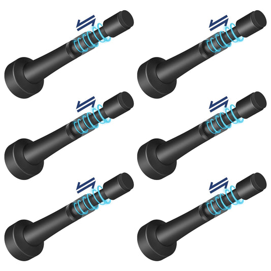 6Pcs Adjustable Door Stopper, 3.07-4.45in Aluminum Door Stoppers for Bottom of Door, Matte Black Door Stop for Wall with Silicone Tip, Screw & Adhesive Installation