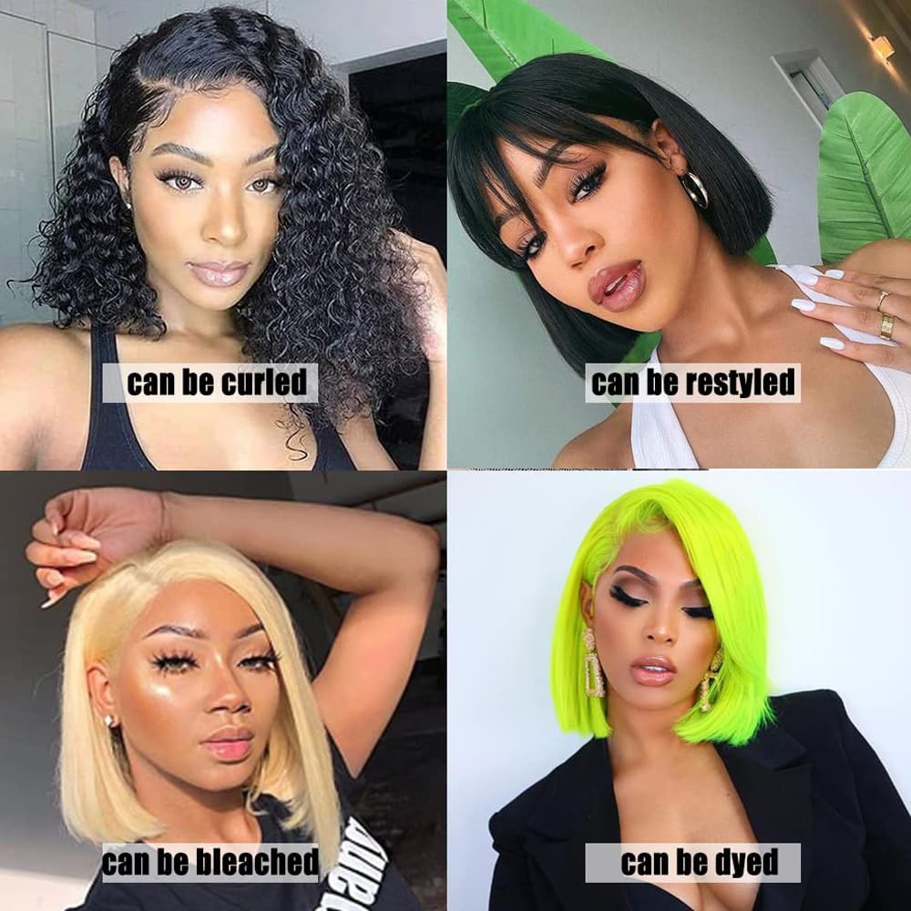 5X5 Bob Wig Human Hair Lace Front Wigs Human Hair Pre Plucked Transparent Glueless Wigs Short Bob 150% Density (5x5 Straight Bob Wig Black Color, 14 Inch)