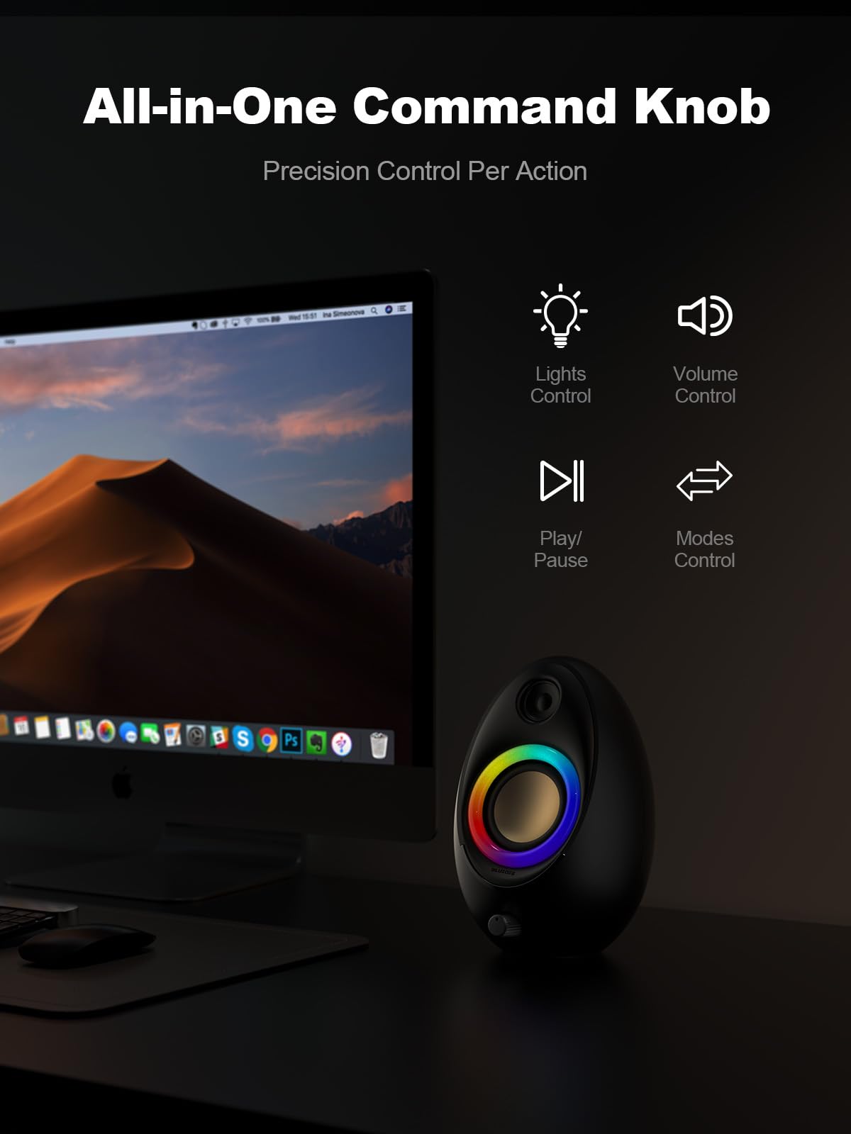 Bluedee Computer Speakers for Desktop PC, 20W Peak Power Bluetooth 5.4 USB/USB-C Powered PC Speakers with RGB Glow, Plug & Play Clear Stereo Sound with Enhanced Bass for Desktop, Laptop & Home Office