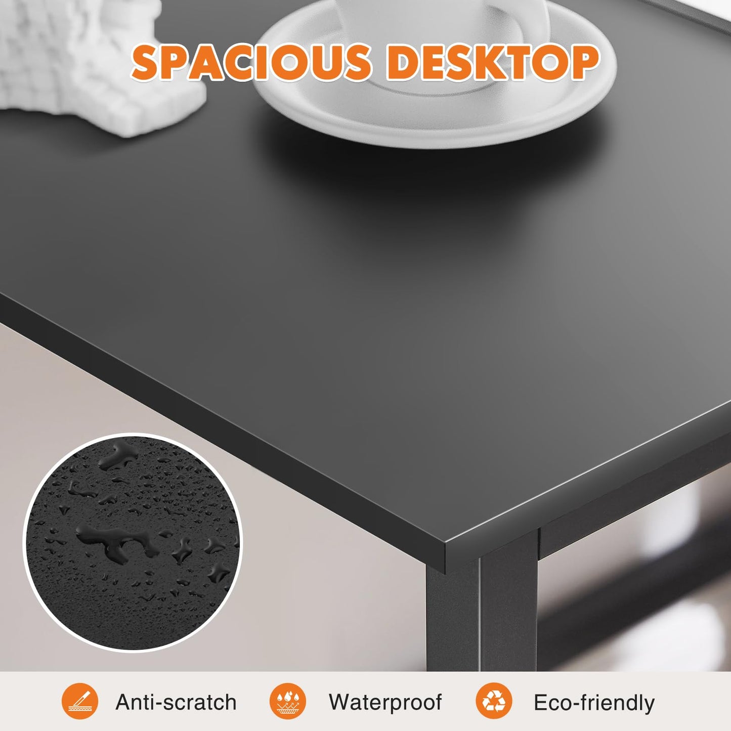 Sweetcrispy Computer Office Desk 55 Inch Student Study Writing Work with Metal Frame Wood Tabletop Modern Simple PC Home Bedroom Table - Black, Sturdy Compact Desk for Laptop, Study, Gaming