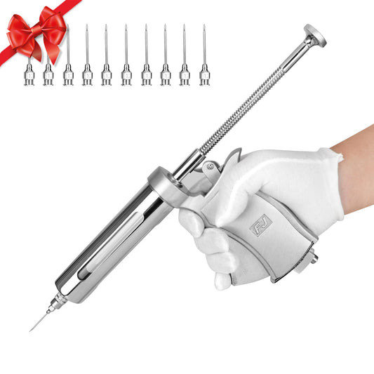 50ML Continuous Livestock Syringe, Adjustable Syringe For Horses, Sheep, Cattle, Pigs, Etc., Farm And Breeding Equipment, Large Capacity, Semi-Automatic, With 10 Stainless Steel Needles