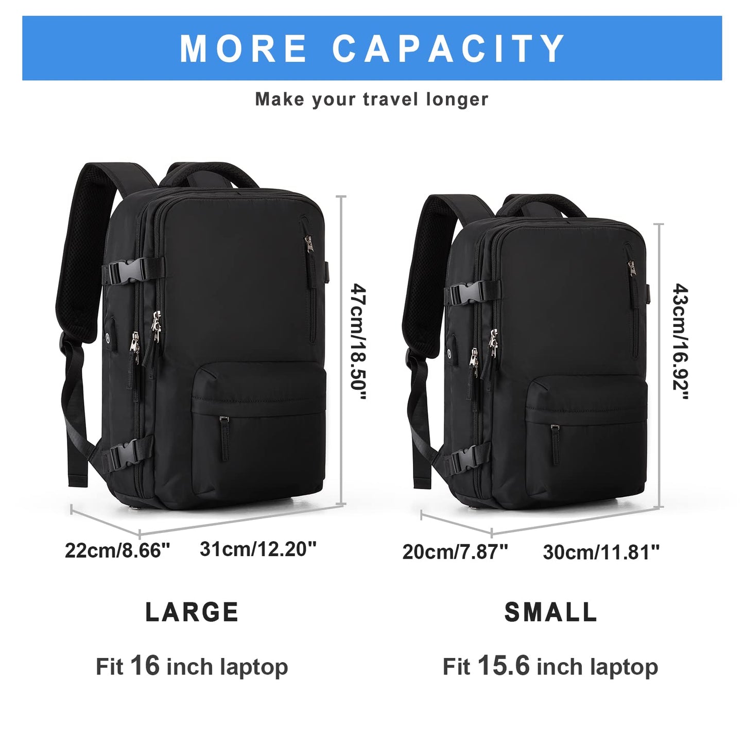 VECAVE Carry On Backpack for Women,Large Travel Backpack Flight Approved,Waterproof 17 Inch Laptop Backpack Business Work Backpacks Men Mochila De Viaje Black