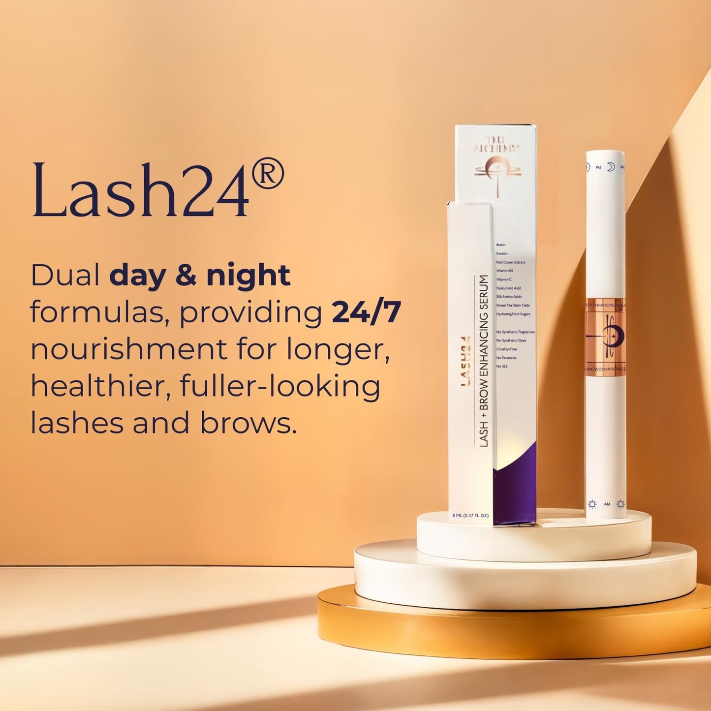 Lash24 by Tru Alchemy - Eyelash Serum & Eyebrow Serum - Lash Enhancer and Primer - Dual Formula with AM Lash Primer & PM Lash Boost - Long Lash Serum to Lengthen Lashes All Day - 2-Month Supply