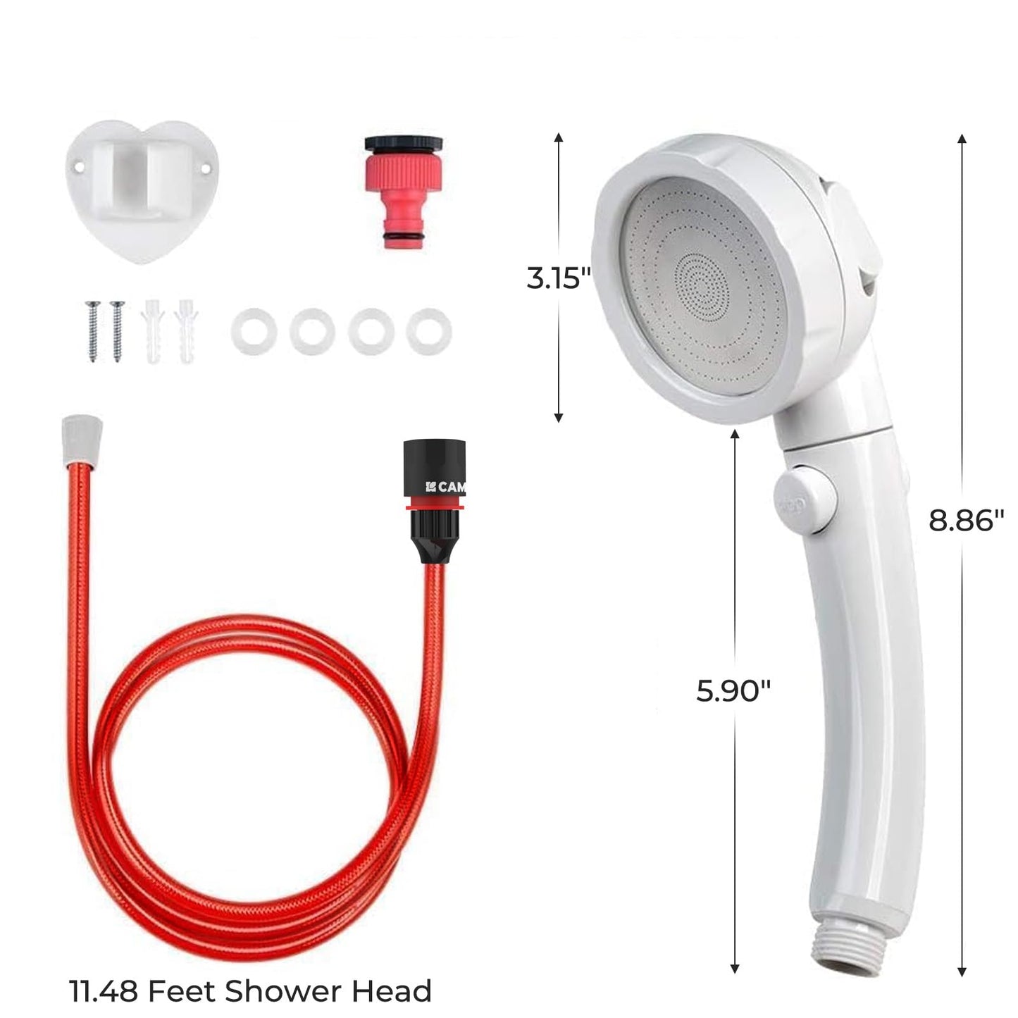 CAMPLUX Hand Held Showerhead with 11.48 FT Hose, Portable Spray Shower Head, High Pressure Shower Head with ON/Off Switch