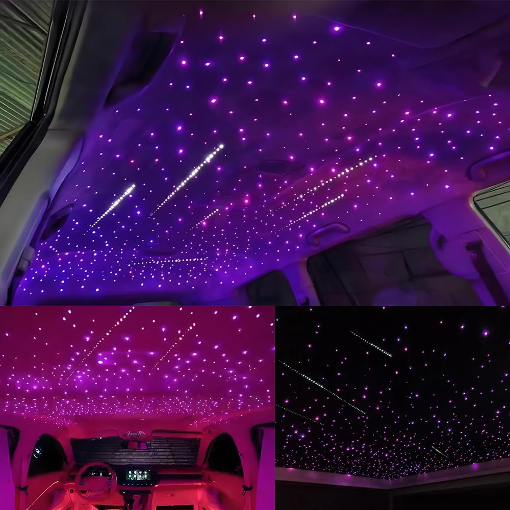 AKEPO Upgraded 16W Dual Head+Twinkle+Shooting Star Fiber Optic Lights Kit, Car Home Use RGBW Star Ceiling Sky Light APP Meteor Music Activated Light Engine+ 920pcs of Mixed Diameter Fibers 9.8ft/3m