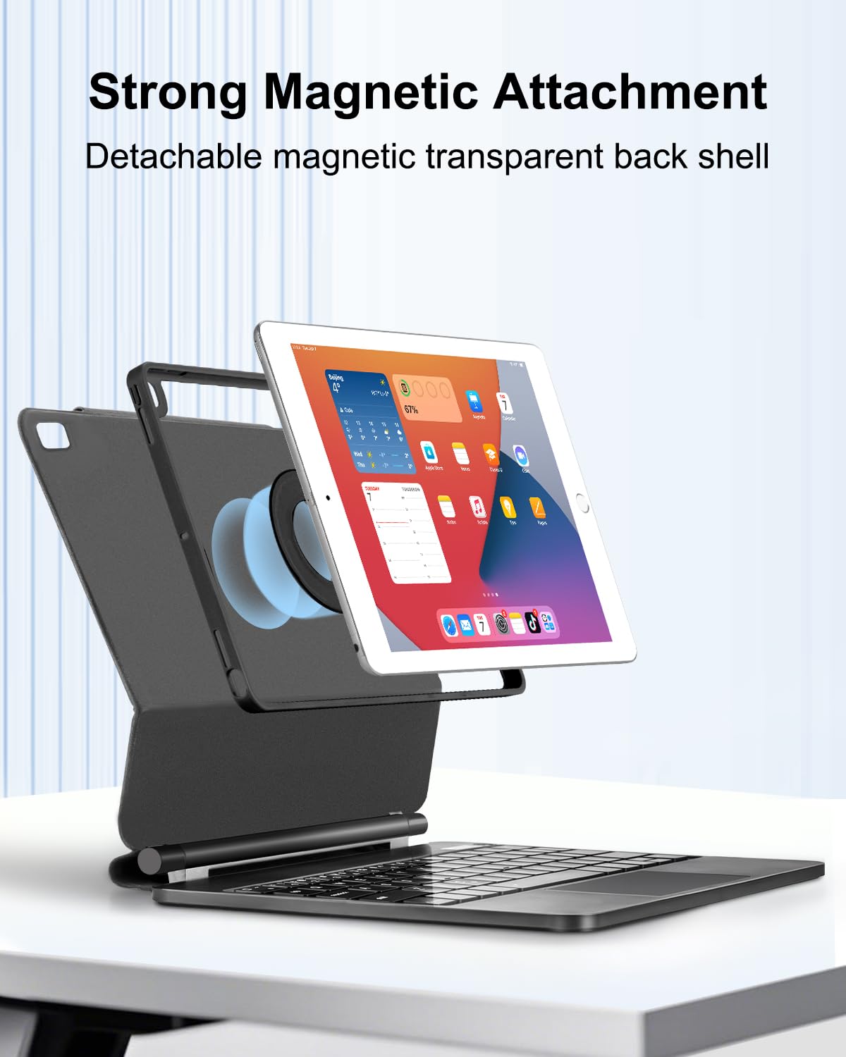 TabletKeyer Magic for iPad 9th 8th 7th Generation 10.2 inch Case with Keyboard, Trackpad Floating Rainbow Backlit TouchPad Keypad with Cantilever Magnetic Cover for iPad Air 3rd Gen Pro 10.5 Black