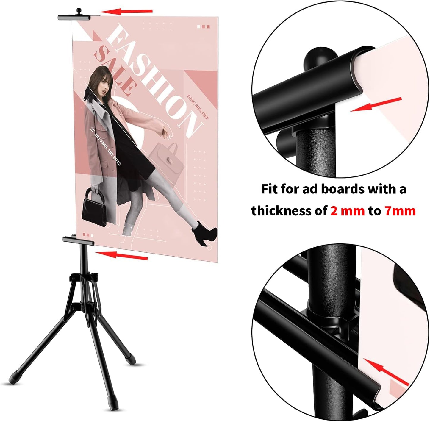 WHAUU Sign Stand,Double-Sided Advertising Display Tripod Sign Holder, Adjustable Pedestal Banner Stand Height Up to 79 in,Poster Stands for Wedding, Restaurant or Business(Poster not Included)