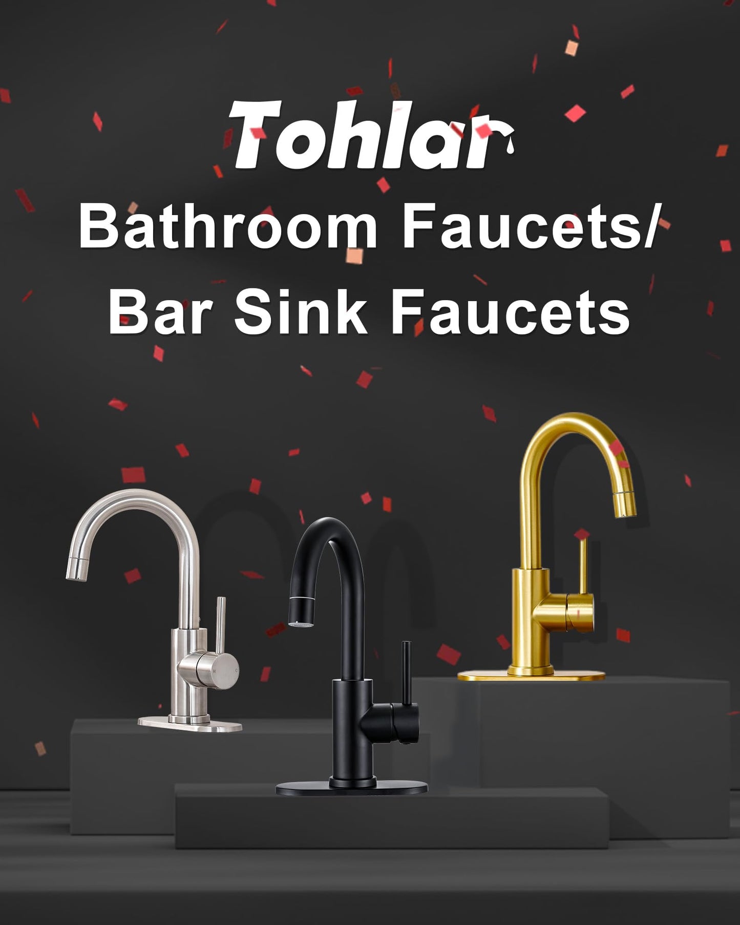 Tohlar Gold Bathroom Faucet, Brushed Gold Wet Bar/Pre-Kitchen Faucet for Sink 1 or 3 Hole, Bathroom Sink Faucet with Deck Plate and Sprayer, Single Handle Bar Sink Faucet with Pop Up Drain