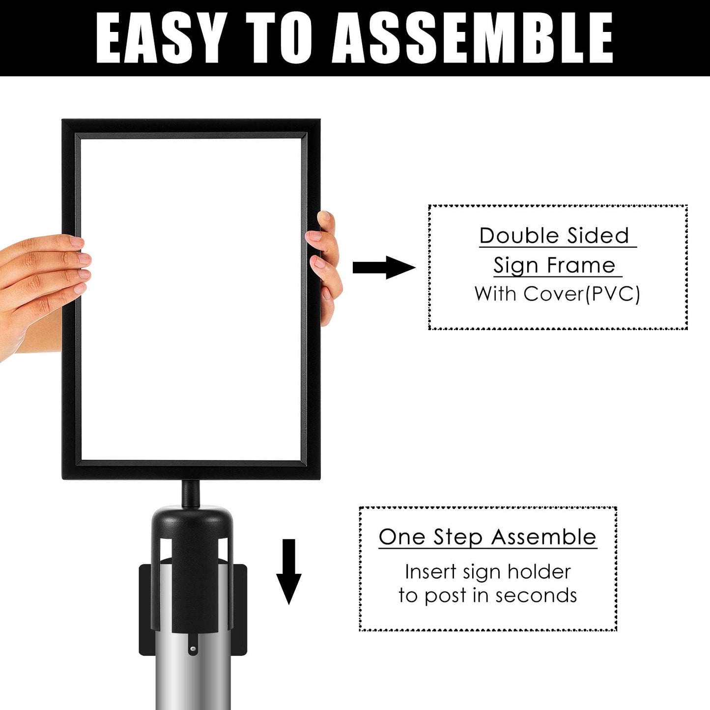 4 Pieces Stanchion Sign Holder Double Sided Sign Frame with Cover Stanchion Top Sign Frames for 8.58 x 12.52 Inches Paper Size for Crowd Control Sentry Stanchions (Black, Iron)
