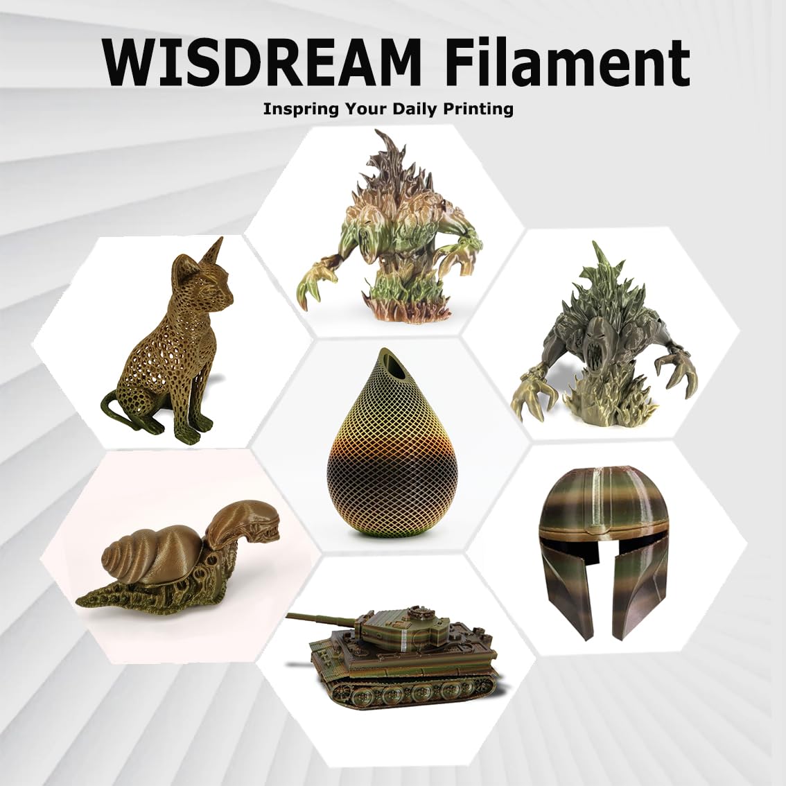 WISDREAM PLA Forest/Jungle/Military Rainbow Gradient Multicolor Rainbow PLA Filament, Glossy Metallic Finish， 1.75mm,1kg(2.2 lbs) Compatible with 99% FDM Printers