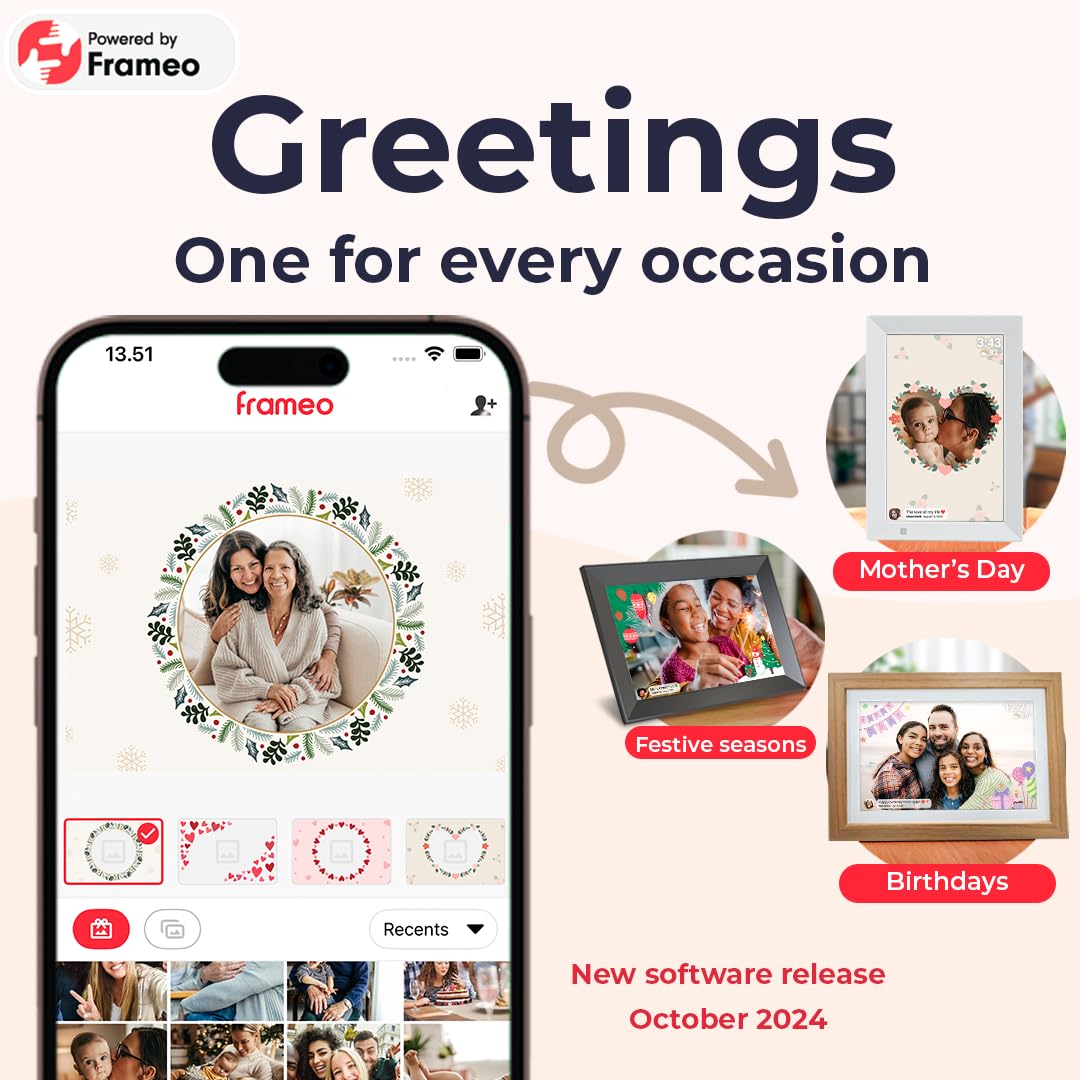 Frameo WiFi Digital Picture Frame, Birthday Gifts for Women, 10.1 Inch 1280 * 800IPS Touch Screen Digital Photo Frame, 16GB Memory, Auto-Rotate, Share Picture Video, Birthday Gift for Mom, Dad, Wife