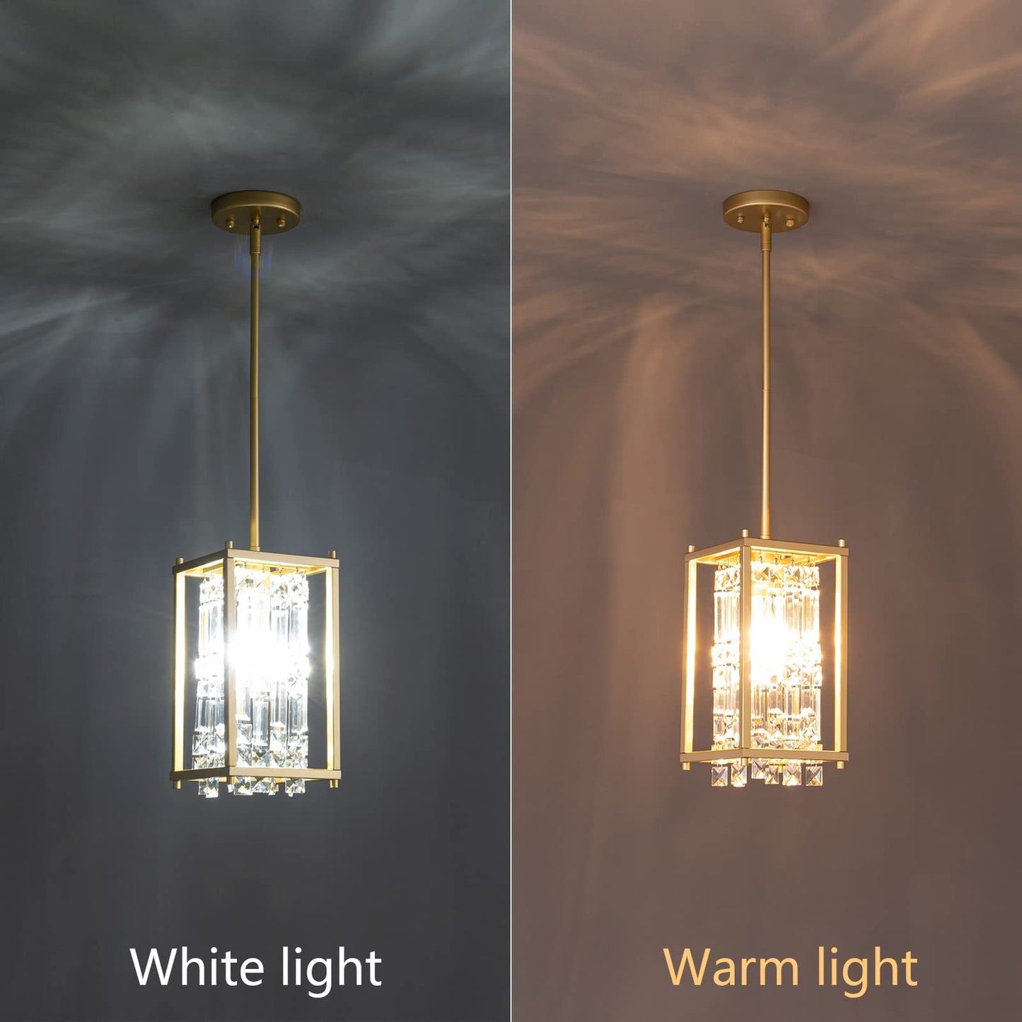 LMQNINE Modern Gold Pendant Light Fixtures for Kitchen Island, Crystal Chandelier Lights Fixture, Elegant Adjustable Pendant Lighting for Dining Room Bedroom (Square 1-Light)