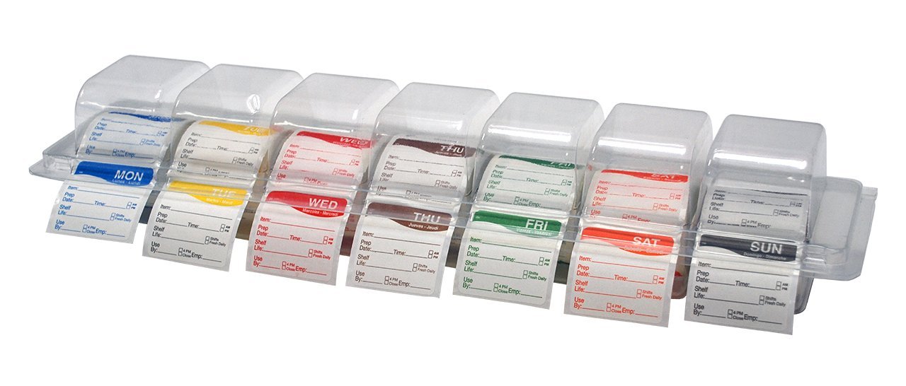 DayMark Day of the Week 2" Square Dissolvable Labels, Monday-Sunday, Label Dispenser Included (1,750 labels)