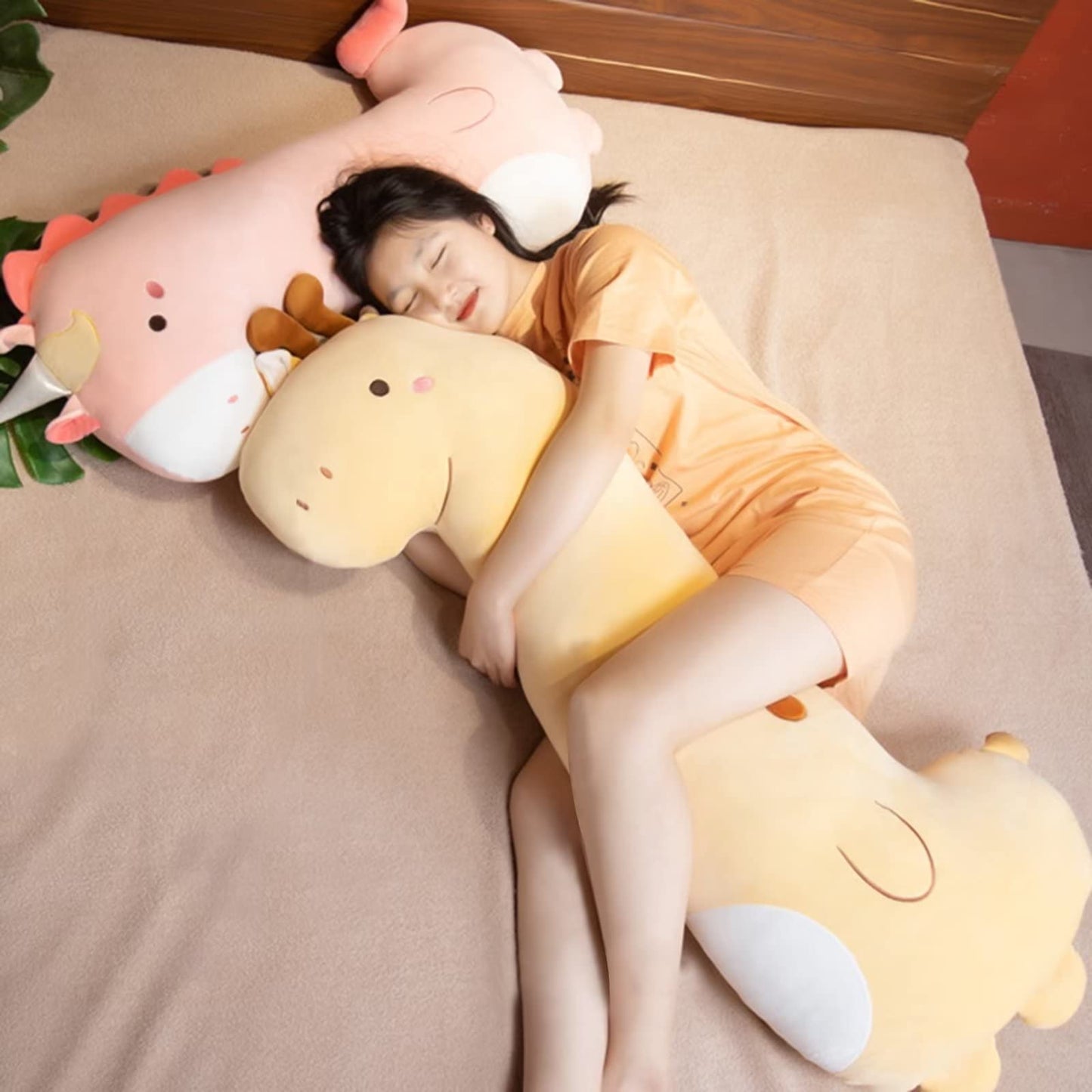 PEACHCAT Cute Long Giraffe Plush Pillow Kawaii Giraffe Stuffed Animal for Girls and Boys Yellow 35.4"