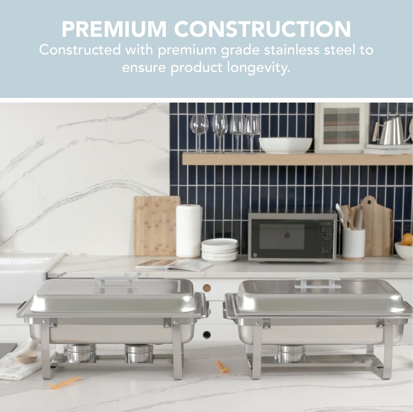 ALPHA LIVING 70012-Gray 2 Pack 8QT Chafing Dish High Grade Stainless Steel Chafer Complete Set, 8 Qt, Alpine Gray Handle