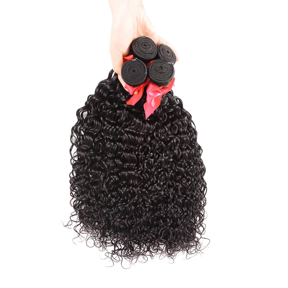 Wet and Wavy Bundles with Closure (10 12 14+10) 8A Unprocessed Water Wave Hair 3 Bundles 100% Virgin Brazilian Human Hair Bundles with Closure Can Be Dyed