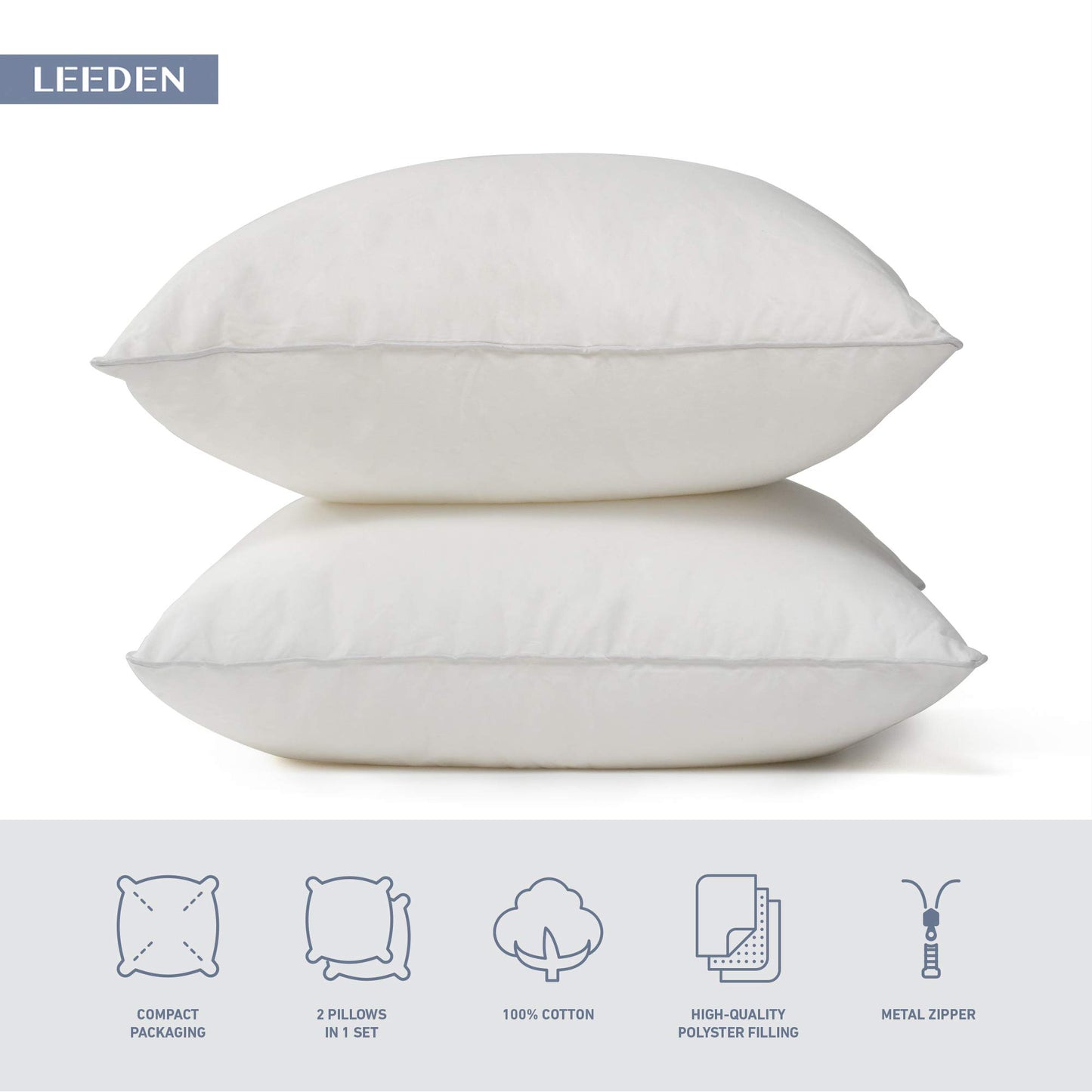 Leeden 22 x 22 Pillow Inserts (Set of 2) - Throw Pillow Inserts with 100% Cotton Cover - 22 Inch Square Decorative Pillows for Sofa, Couch, Bed and Home Decor