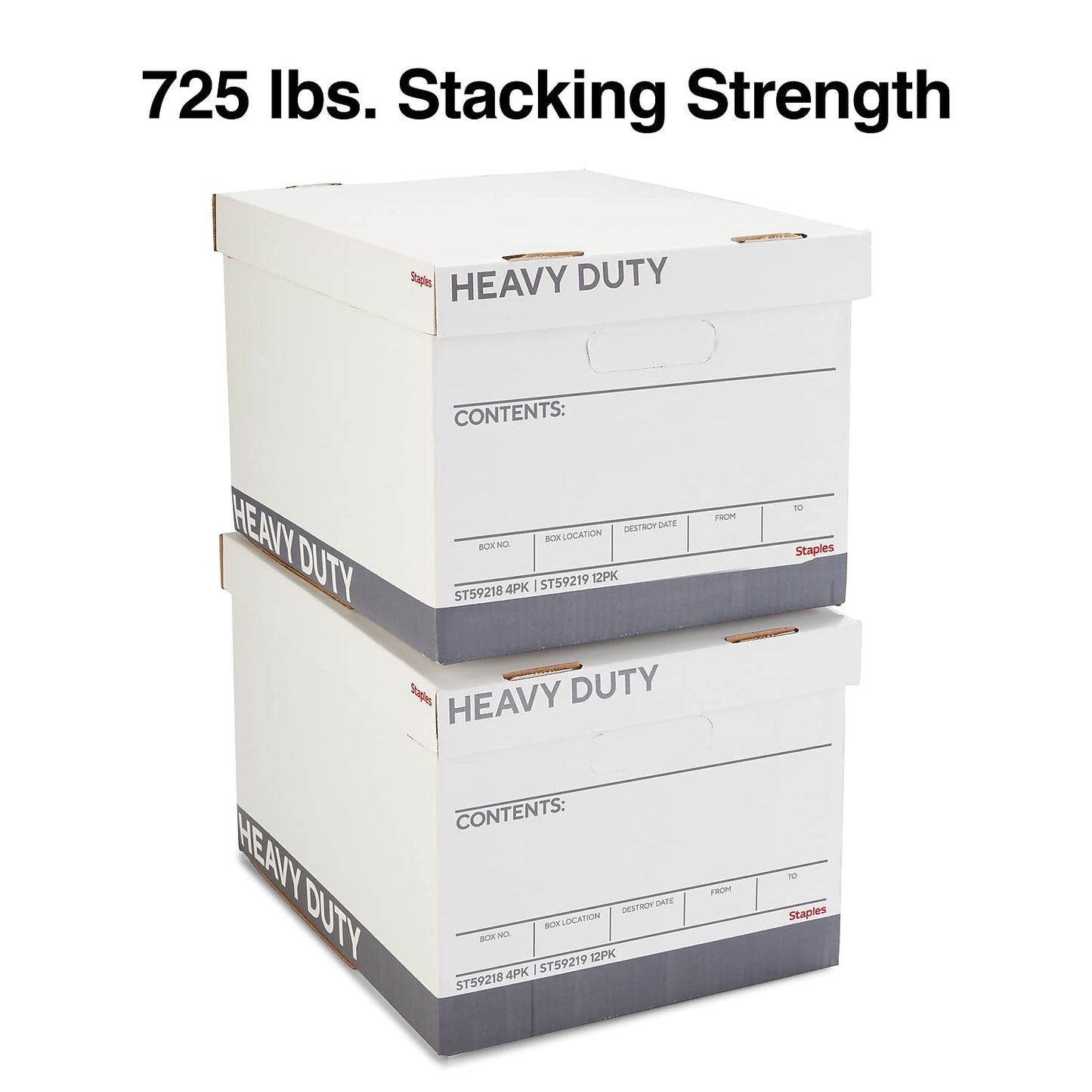 Staples Storage & Filing Box, Heavy-Duty with Handles & Removable Lid, Letter & Legal Size Documents, Stackable, 12-Pack, White/Gray