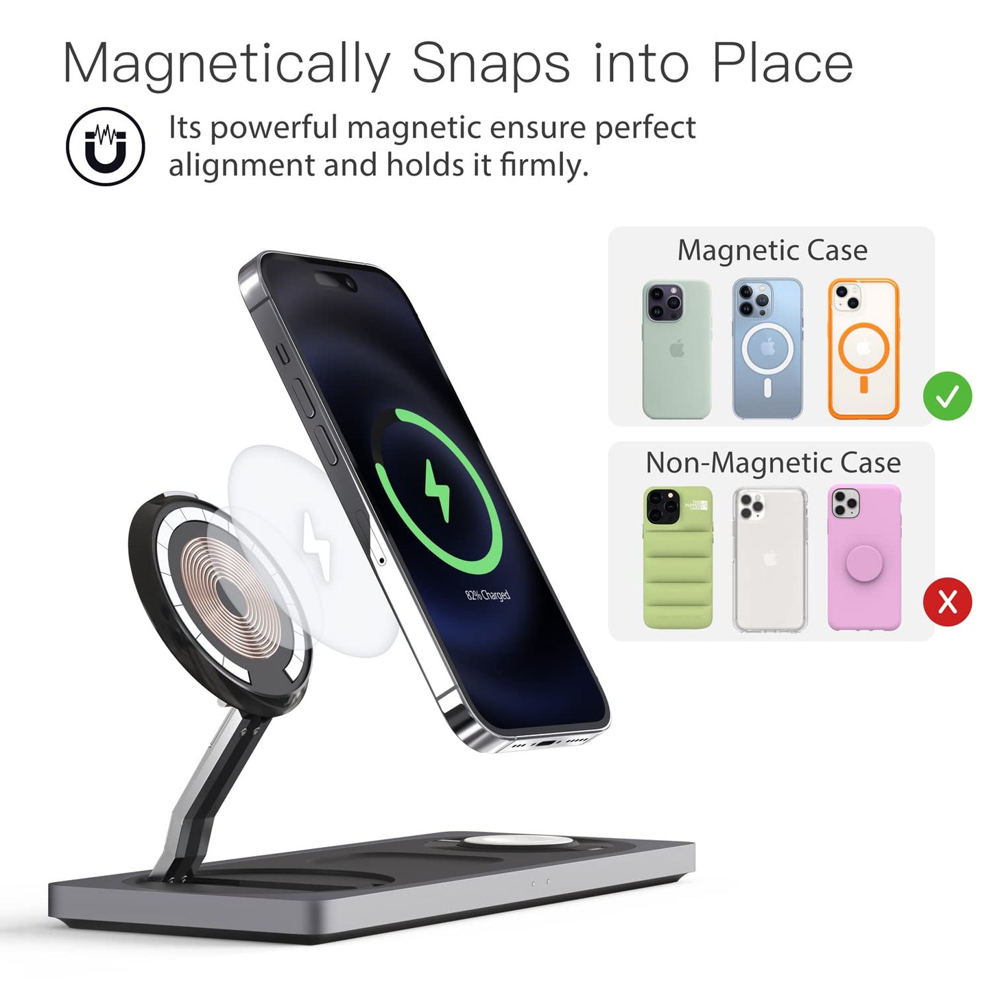 3-in-1 Charging Station for Apple Devices: Used for iPhone and Watch Charging Station with Magsafe Charger Stand, Wireless Charger for iPhone15/14/13/12, Apple Watch 1-9/Ultra, AirPods 3 Pro